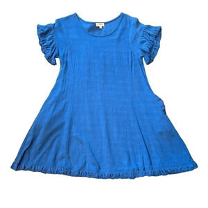Umgee Royal Aline Womens Small Aline dress Ruffle Frayed Sleeves Fray Hem EUC